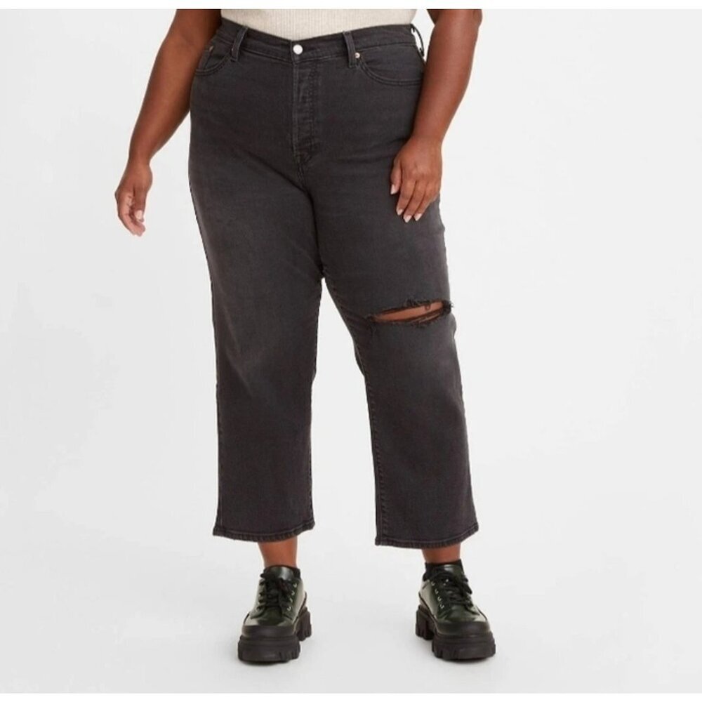Levi's Wedgie Straight Jeans Black Denim High Rise Crop Distressed Women's 20